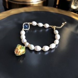 Spring love real rose and pearl bracelet